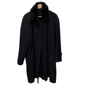 Vintage Utex Design Navy Blue trench coat with detachable faux fur collar